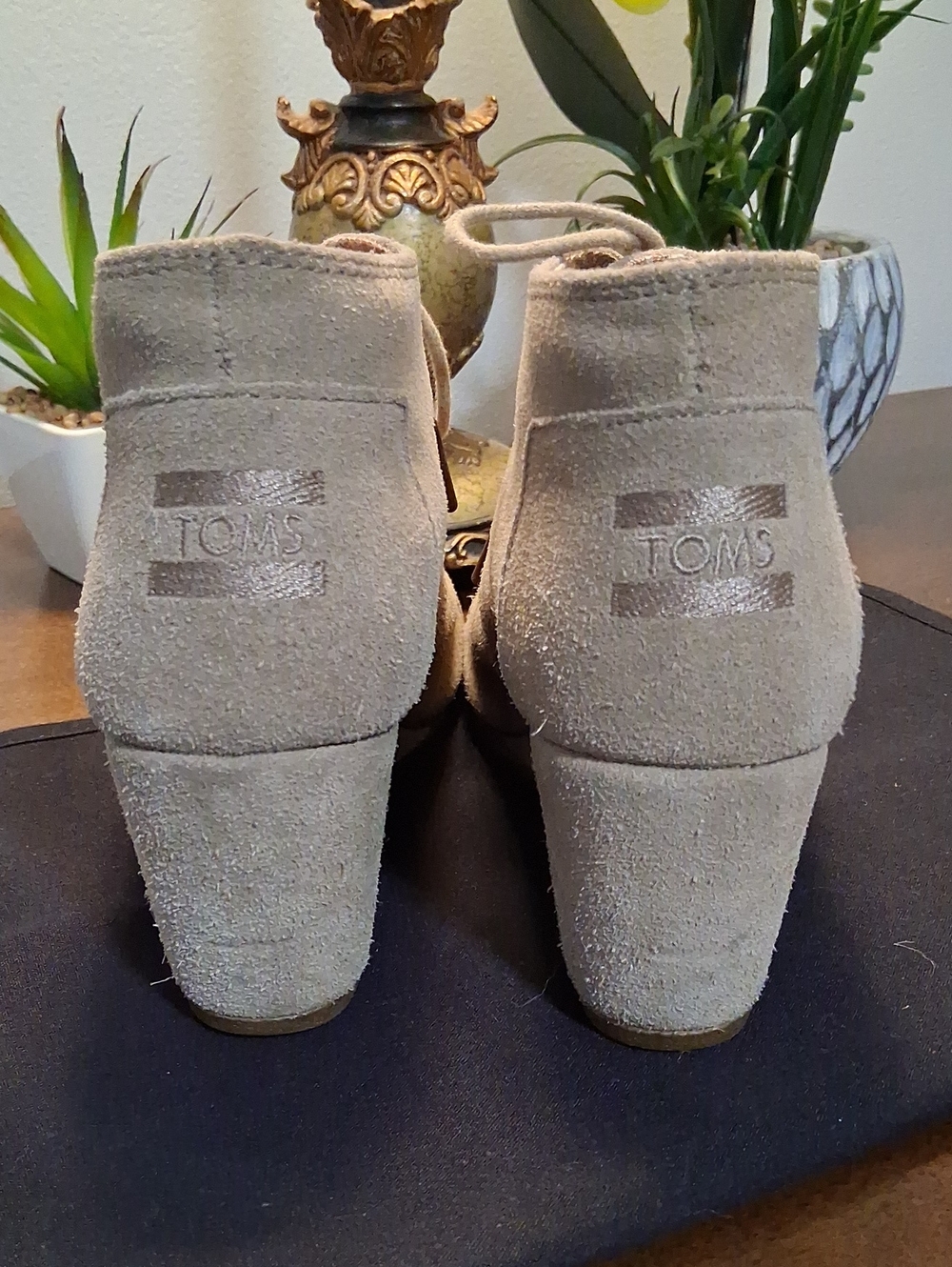 TOMS Taupe Suede Wedge Ankle Boots